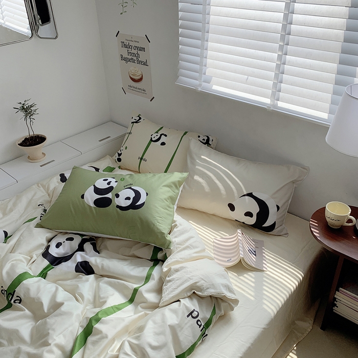 91家纺网 家纺一手货源 找家纺 柚可家居 2024定版数码印花卡通40全棉四件套 熊猫