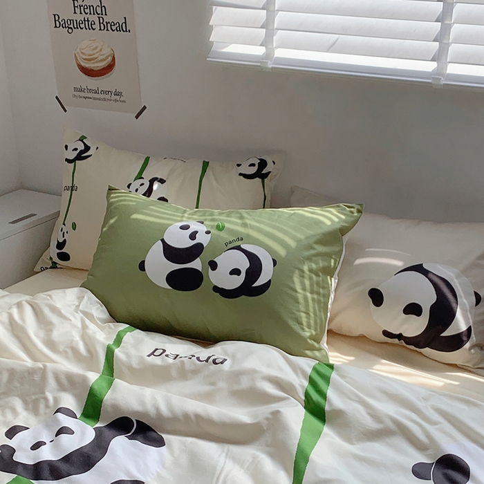 91家纺网 家纺一手货源 找家纺 柚可家居 2024定版数码印花卡通40全棉四件套 熊猫