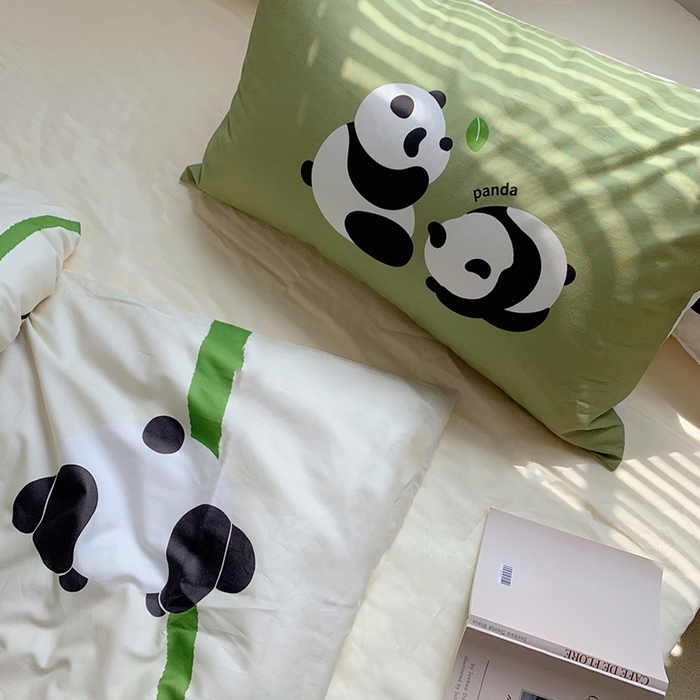 91家纺网 家纺一手货源 找家纺 柚可家居 2024定版数码印花卡通40全棉四件套 熊猫