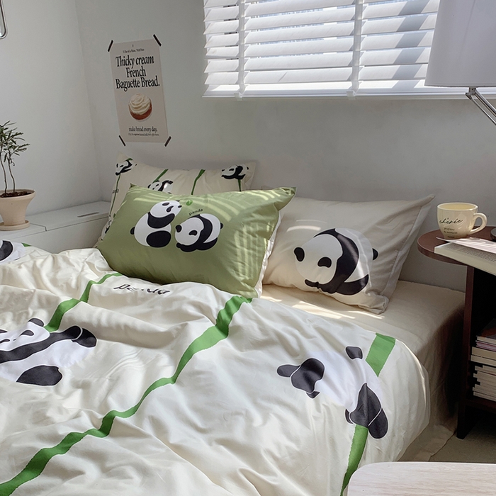 91家纺网 家纺一手货源 找家纺 柚可家居 2024定版数码印花卡通40全棉四件套 熊猫