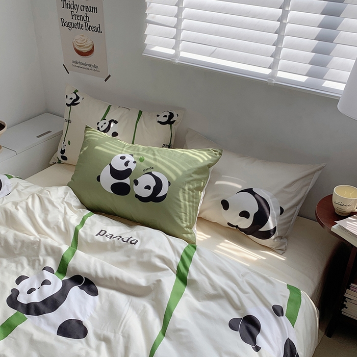 91家纺网 家纺一手货源 找家纺 柚可家居 2024定版数码印花卡通40全棉四件套 熊猫