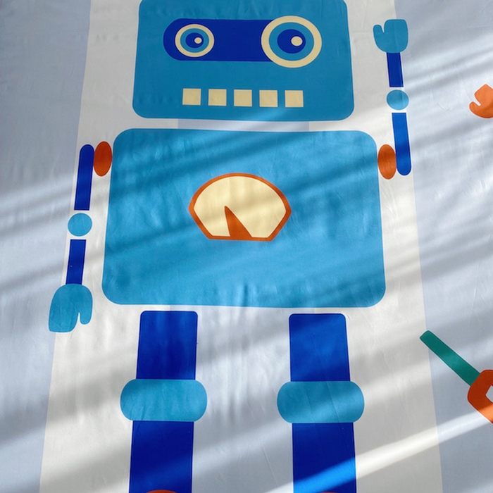 91家纺网 家纺一手货源 找家纺 柚可家居 2024定版数码印花卡通40全棉四件套 机器人蓝