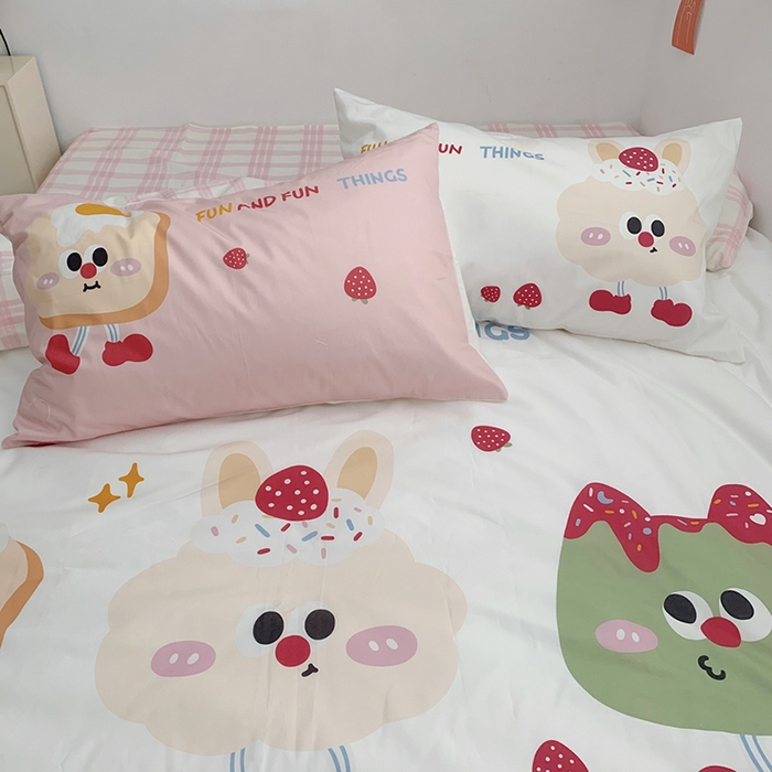 91家纺网 家纺一手货源 找家纺 柚可家居 2024定版数码印花卡通40全棉四件套 实拍图-草莓芝士