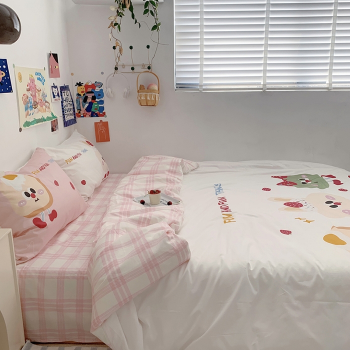 91家纺网 家纺一手货源 找家纺 柚可家居 2024定版数码印花卡通40全棉四件套 实拍图-草莓芝士