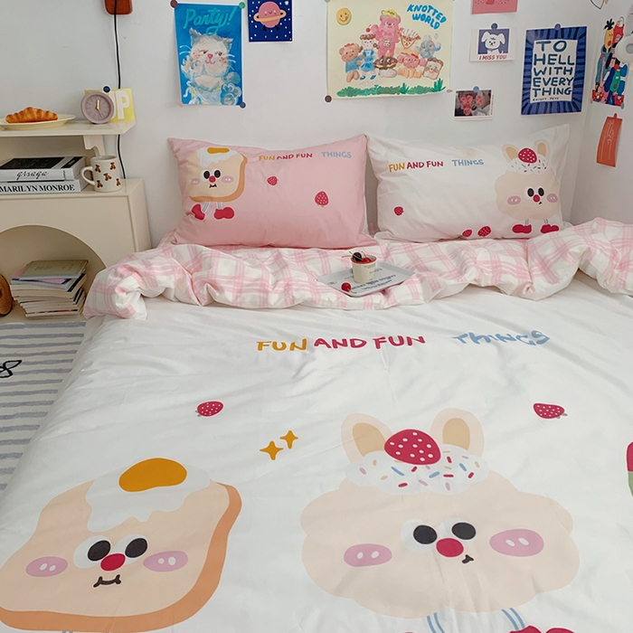 91家纺网 家纺一手货源 找家纺 柚可家居 2024定版数码印花卡通40全棉四件套 实拍图-草莓芝士