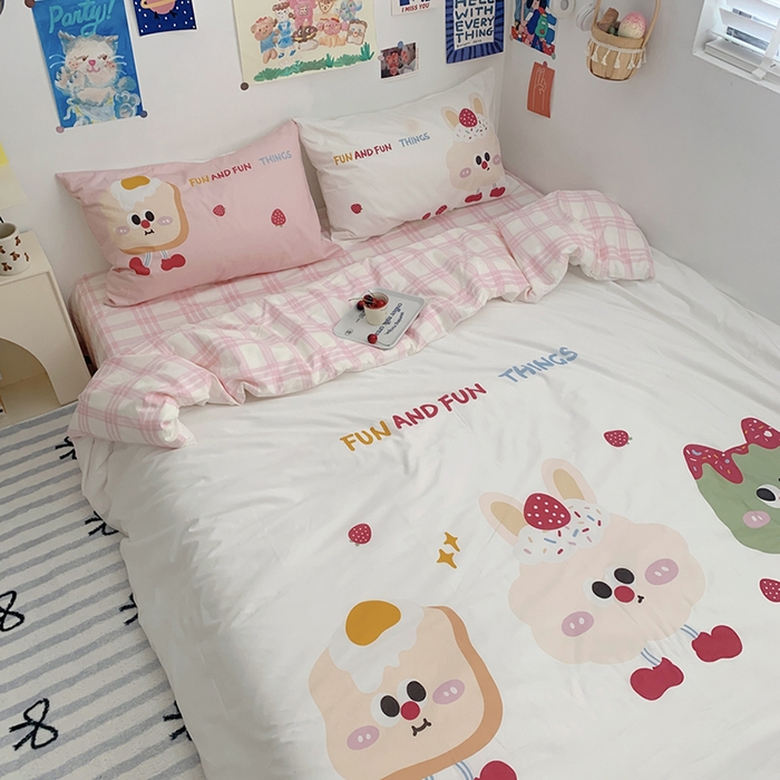 91家纺网 家纺一手货源 找家纺 柚可家居 2024定版数码印花卡通40全棉四件套 实拍图-草莓芝士