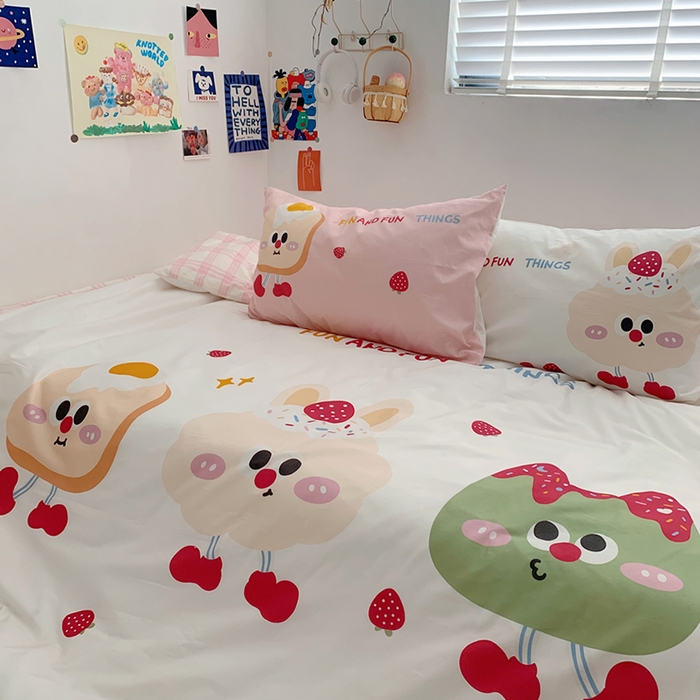 91家纺网 家纺一手货源 找家纺 柚可家居 2024定版数码印花卡通40全棉四件套 实拍图-草莓芝士