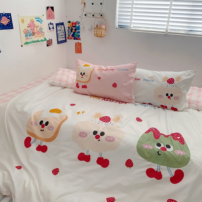 91家纺网 家纺一手货源 找家纺 柚可家居 2024定版数码印花卡通40全棉四件套 实拍图-草莓芝士