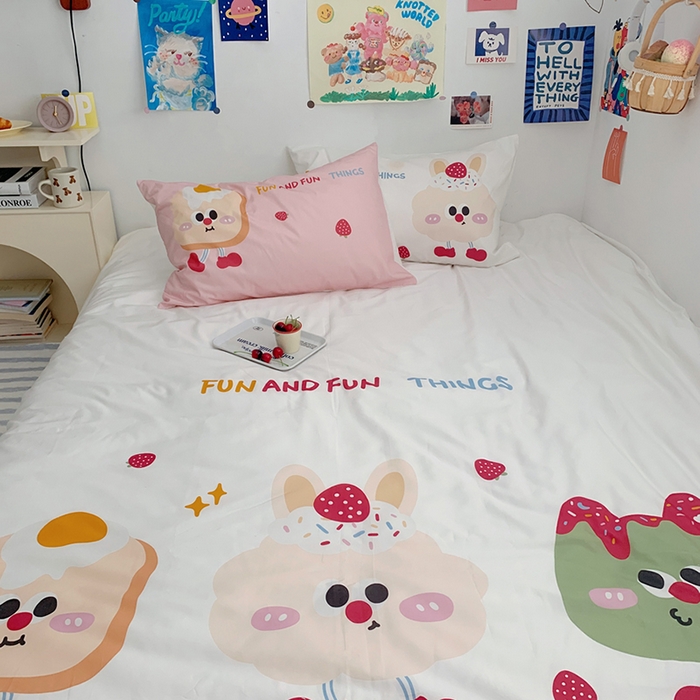 91家纺网 家纺一手货源 找家纺 柚可家居 2024定版数码印花卡通40全棉四件套 实拍图-草莓芝士