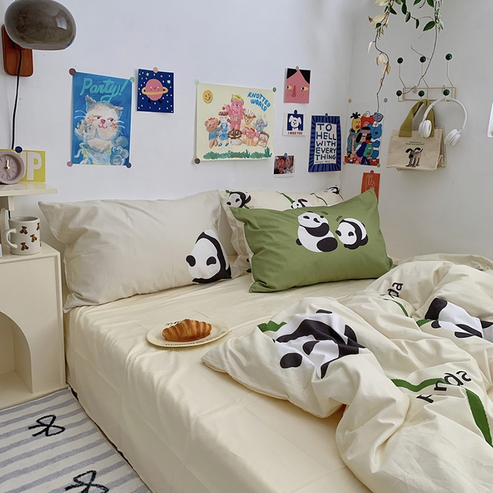 91家纺网 家纺一手货源 找家纺 柚可家居 2024定版数码印花卡通40全棉四件套 实拍图-熊猫