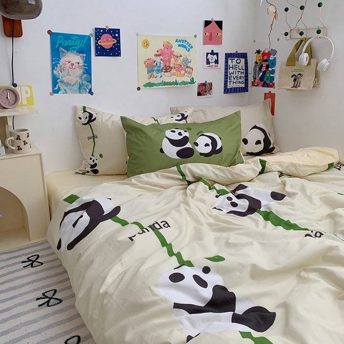91家纺网 家纺一手货源 找家纺 柚可家居 2024定版数码印花卡通40全棉四件套 实拍图-熊猫