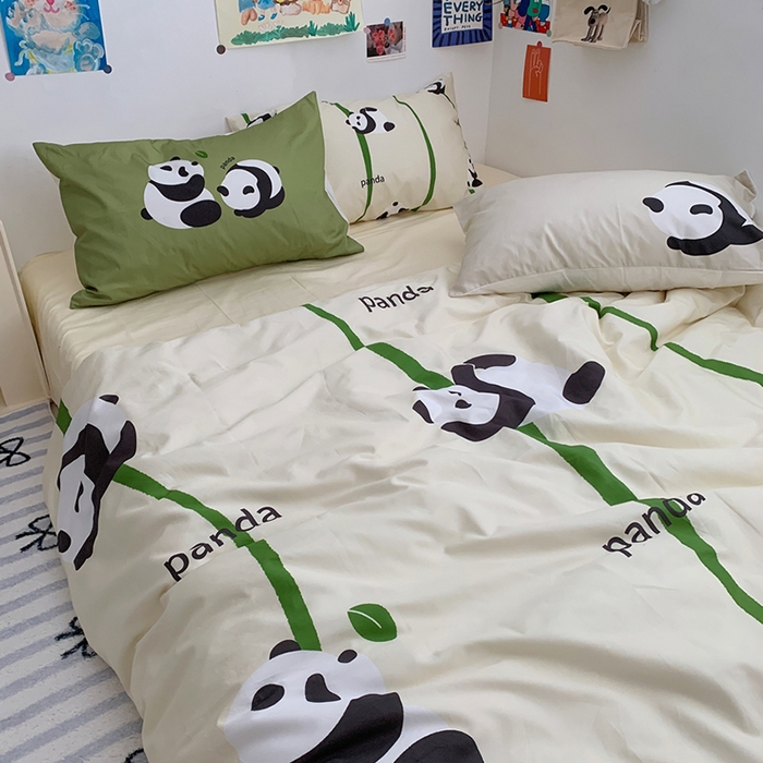 91家纺网 家纺一手货源 找家纺 柚可家居 2024定版数码印花卡通40全棉四件套 实拍图-熊猫