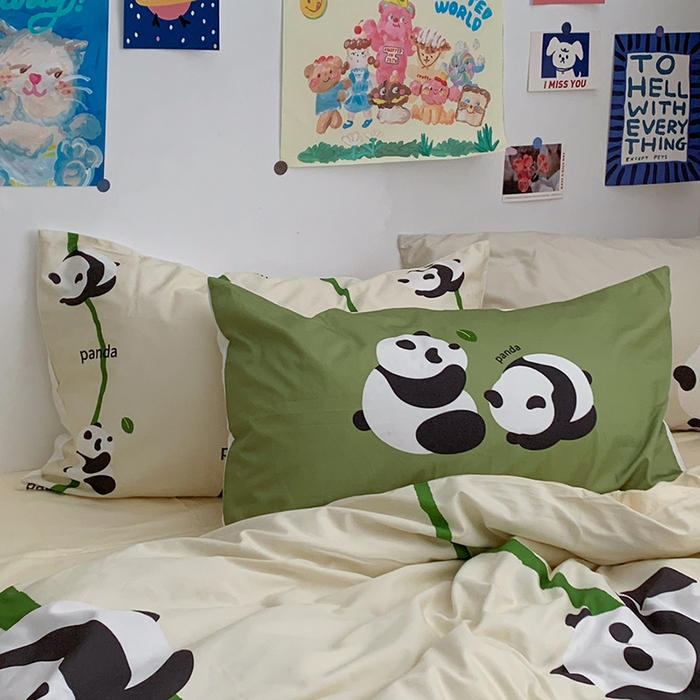 91家纺网 家纺一手货源 找家纺 柚可家居 2024定版数码印花卡通40全棉四件套 实拍图-熊猫