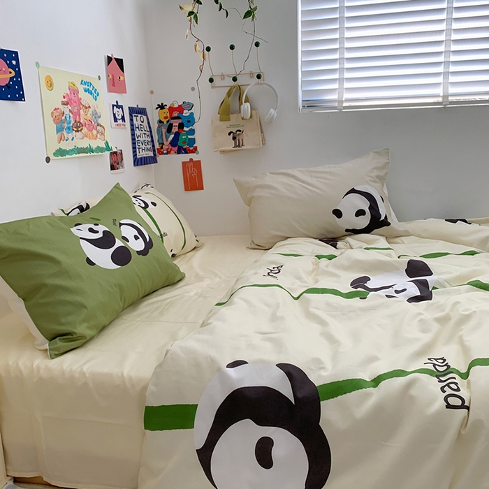 91家纺网 家纺一手货源 找家纺 柚可家居 2024定版数码印花卡通40全棉四件套 实拍图-熊猫