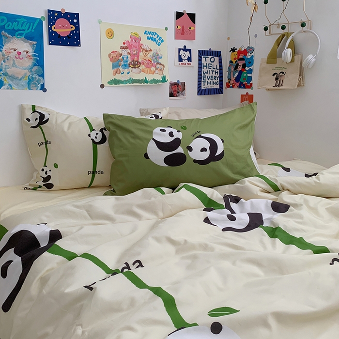 91家纺网 家纺一手货源 找家纺 柚可家居 2024定版数码印花卡通40全棉四件套 实拍图-熊猫