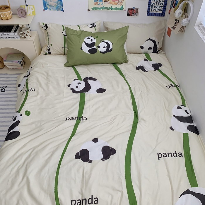 91家纺网 家纺一手货源 找家纺 柚可家居 2024定版数码印花卡通40全棉四件套 实拍图-熊猫