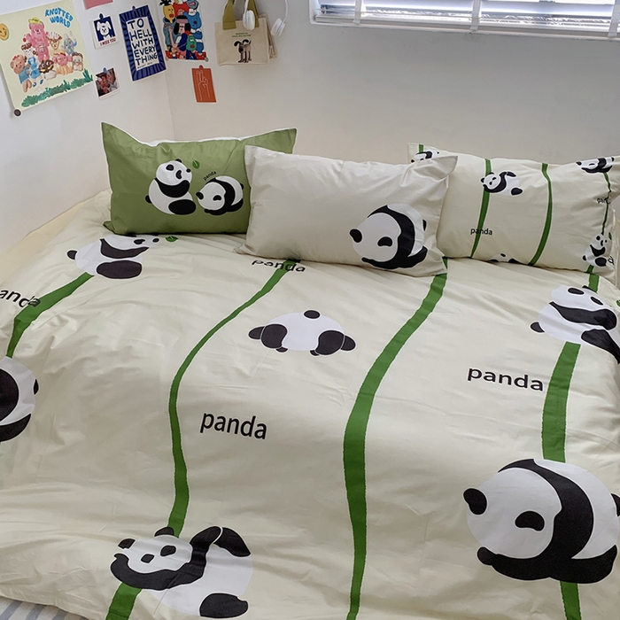 91家纺网 家纺一手货源 找家纺 柚可家居 2024定版数码印花卡通40全棉四件套 实拍图-熊猫