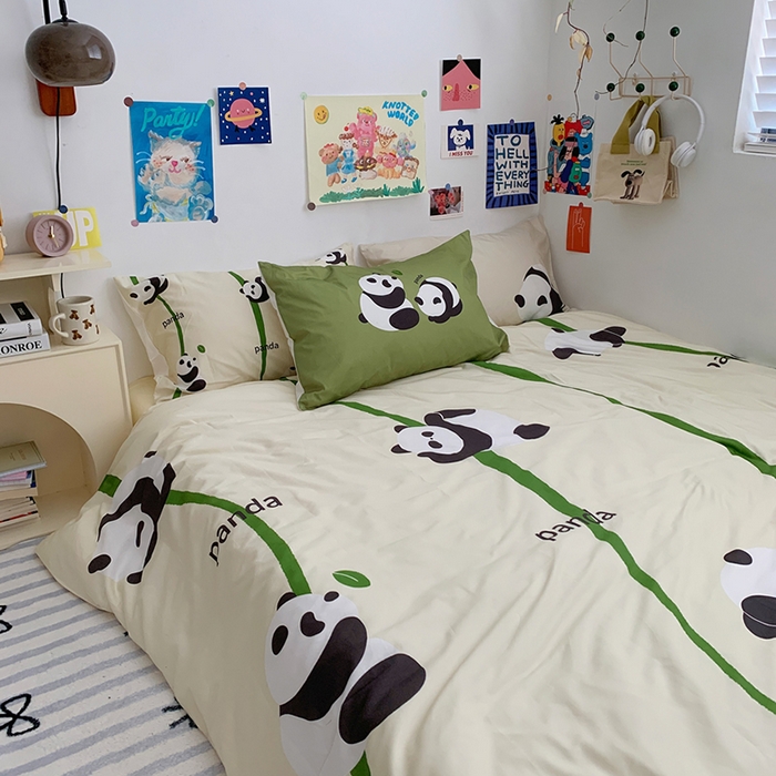 91家纺网 家纺一手货源 找家纺 柚可家居 2024定版数码印花卡通40全棉四件套 实拍图-熊猫