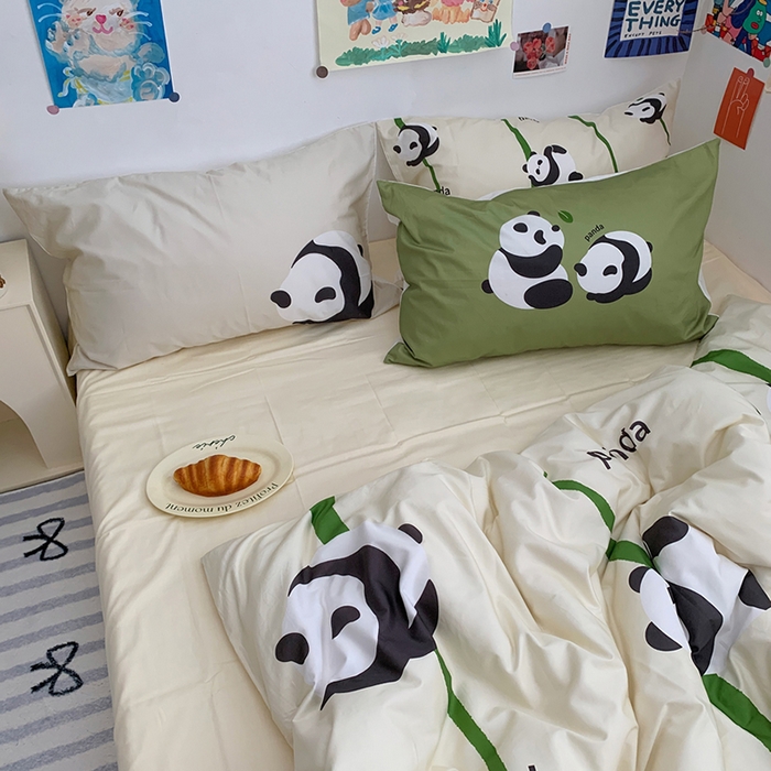 91家纺网 家纺一手货源 找家纺 柚可家居 2024定版数码印花卡通40全棉四件套 实拍图-熊猫