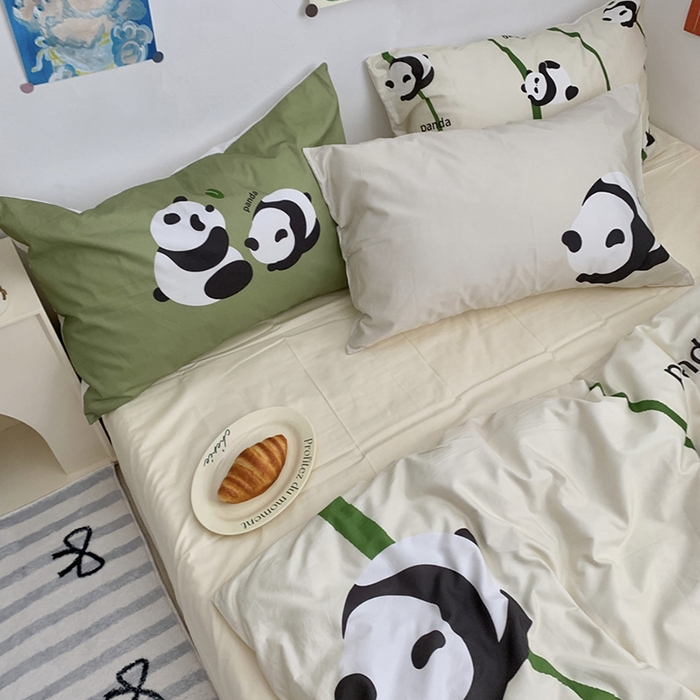 91家纺网 家纺一手货源 找家纺 柚可家居 2024定版数码印花卡通40全棉四件套 实拍图-熊猫