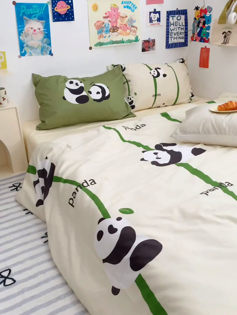 91家纺网 家纺一手货源 找家纺 柚可家居 2024定版数码印花卡通40全棉四件套 实拍图-熊猫