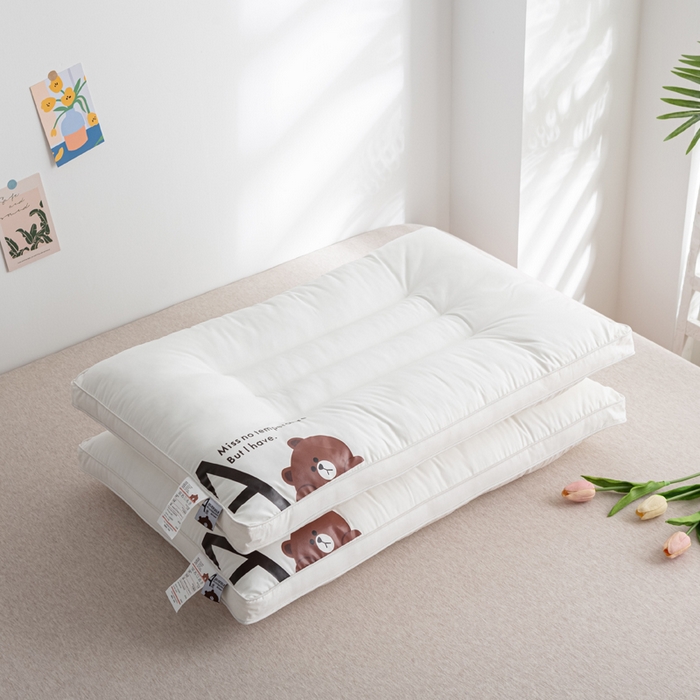 金牛2025新款a类卡通小熊全棉枕头亲子枕头枕芯小熊护颈枕 48×74cm成人枕