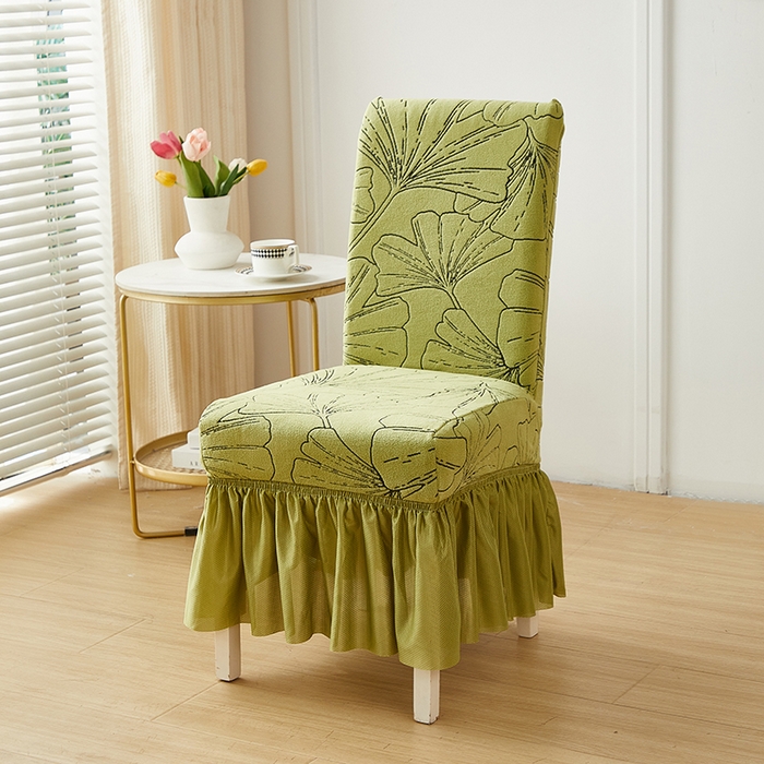 91家纺网 家纺一手货源 找家纺 丝绮鹿 2025新款银杏叶裙摆款椅套 银杏叶-橄榄绿