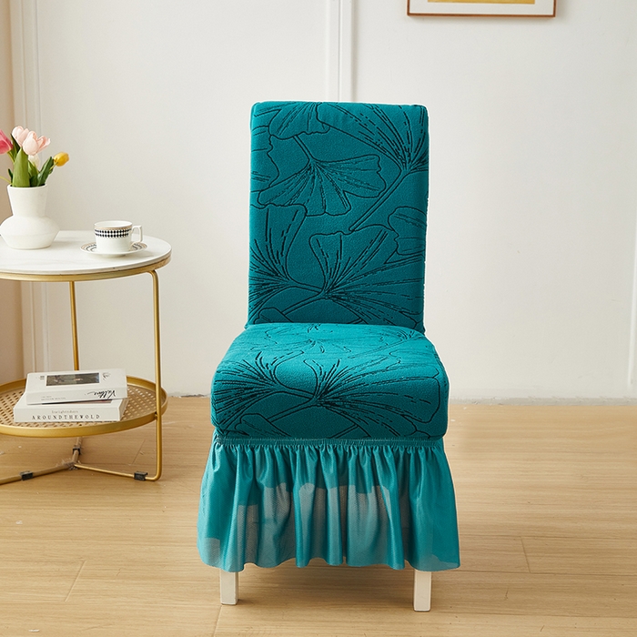 91家纺网 家纺一手货源 找家纺 丝绮鹿 2025新款银杏叶裙摆款椅套 银杏叶-黛蓝