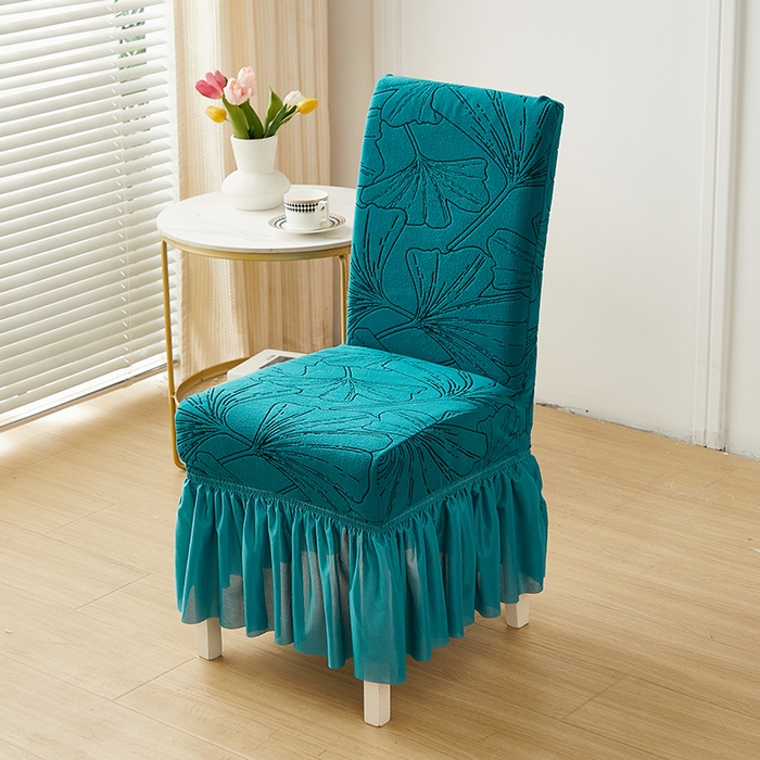 91家纺网 家纺一手货源 找家纺 丝绮鹿 2025新款银杏叶裙摆款椅套 银杏叶-黛蓝