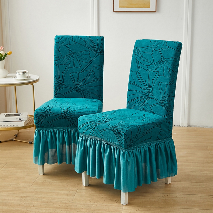 91家纺网 家纺一手货源 找家纺 丝绮鹿 2025新款银杏叶裙摆款椅套 银杏叶-黛蓝