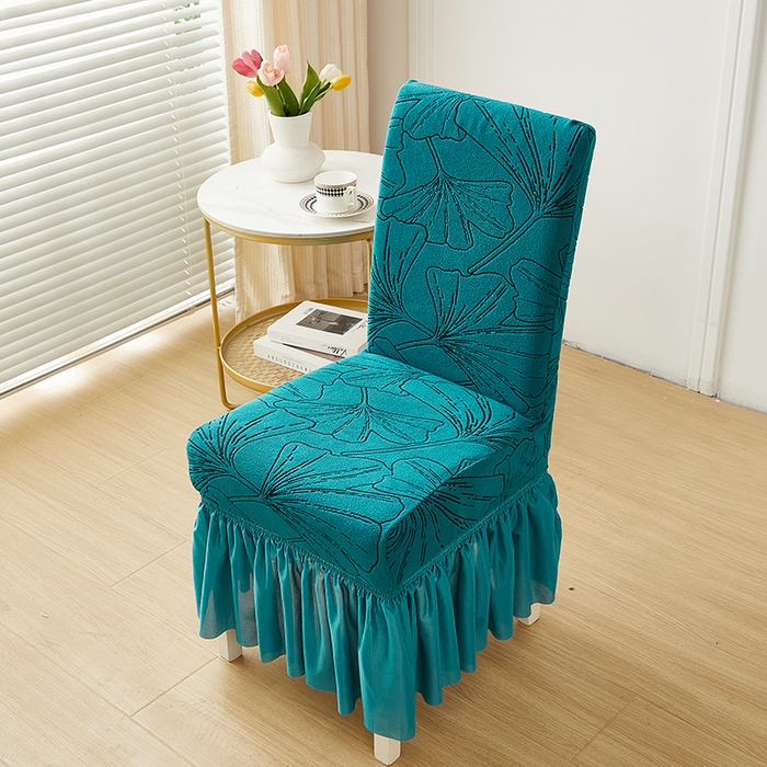 91家纺网 家纺一手货源 找家纺 丝绮鹿 2025新款银杏叶裙摆款椅套 银杏叶-黛蓝