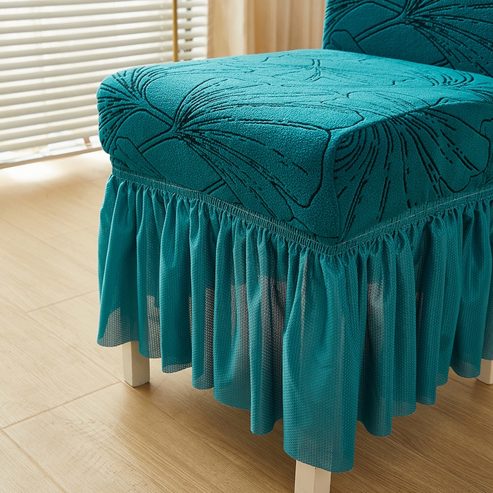 91家纺网 家纺一手货源 找家纺 丝绮鹿 2025新款银杏叶裙摆款椅套 银杏叶-黛蓝