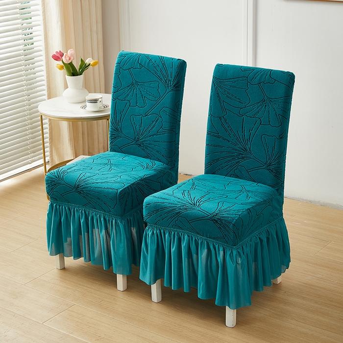 91家纺网 家纺一手货源 找家纺 丝绮鹿 2025新款银杏叶裙摆款椅套 银杏叶-黛蓝