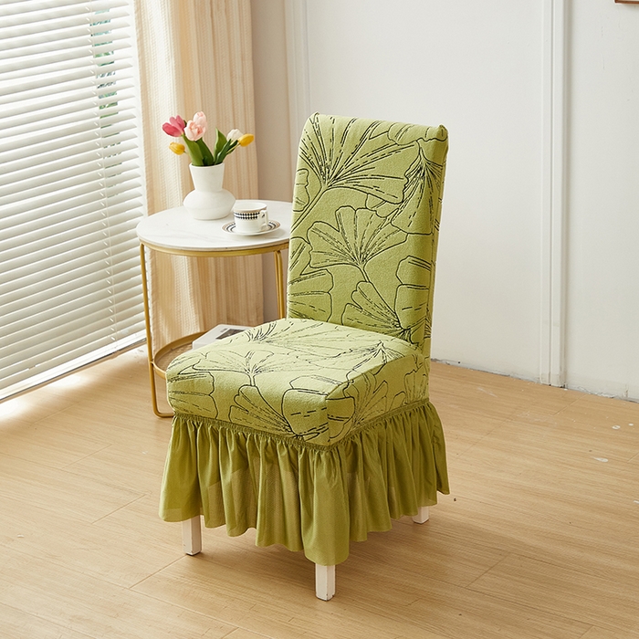 91家纺网 家纺一手货源 找家纺 丝绮鹿 2025新款银杏叶裙摆款椅套 银杏叶-橄榄绿