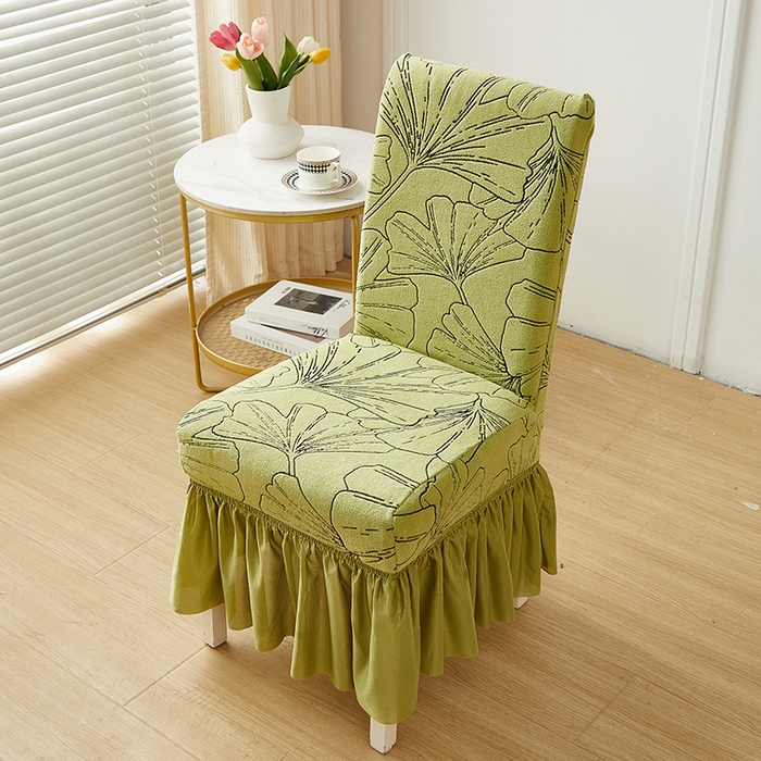 91家纺网 家纺一手货源 找家纺 丝绮鹿 2025新款银杏叶裙摆款椅套 银杏叶-橄榄绿