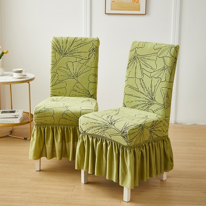 91家纺网 家纺一手货源 找家纺 丝绮鹿 2025新款银杏叶裙摆款椅套 银杏叶-橄榄绿