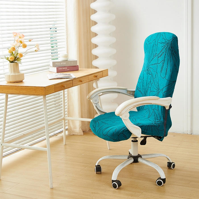 91家纺网 家纺一手货源 找家纺 丝绮鹿 2025新款银杏叶拉链款办公电脑椅套 银杏叶-黛蓝