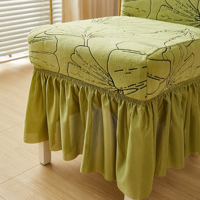 91家纺网 家纺一手货源 找家纺 丝绮鹿 2025新款银杏叶裙摆款椅套 银杏叶-橄榄绿