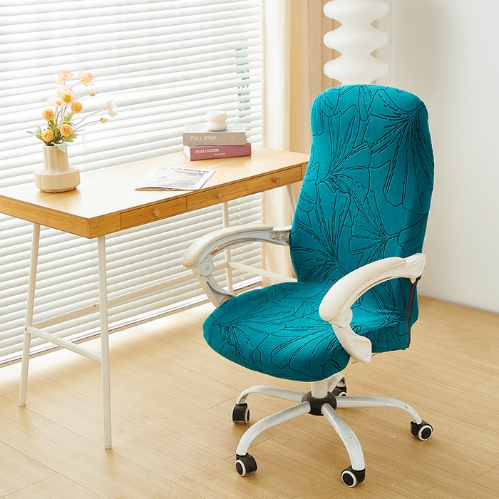 91家纺网 家纺一手货源 找家纺 丝绮鹿 2025新款银杏叶拉链款办公电脑椅套 银杏叶-黛蓝