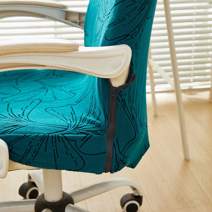 91家纺网 家纺一手货源 找家纺 丝绮鹿 2025新款银杏叶拉链款办公电脑椅套 银杏叶-黛蓝