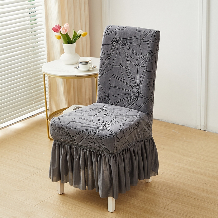 91家纺网 家纺一手货源 找家纺 丝绮鹿 2025新款银杏叶裙摆款椅套 银杏叶-绅士灰