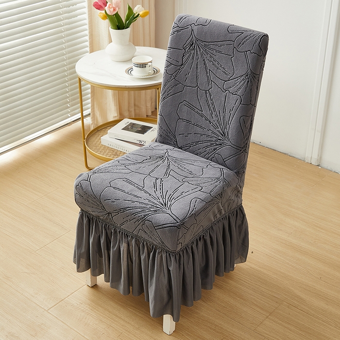 91家纺网 家纺一手货源 找家纺 丝绮鹿 2025新款银杏叶裙摆款椅套 银杏叶-绅士灰