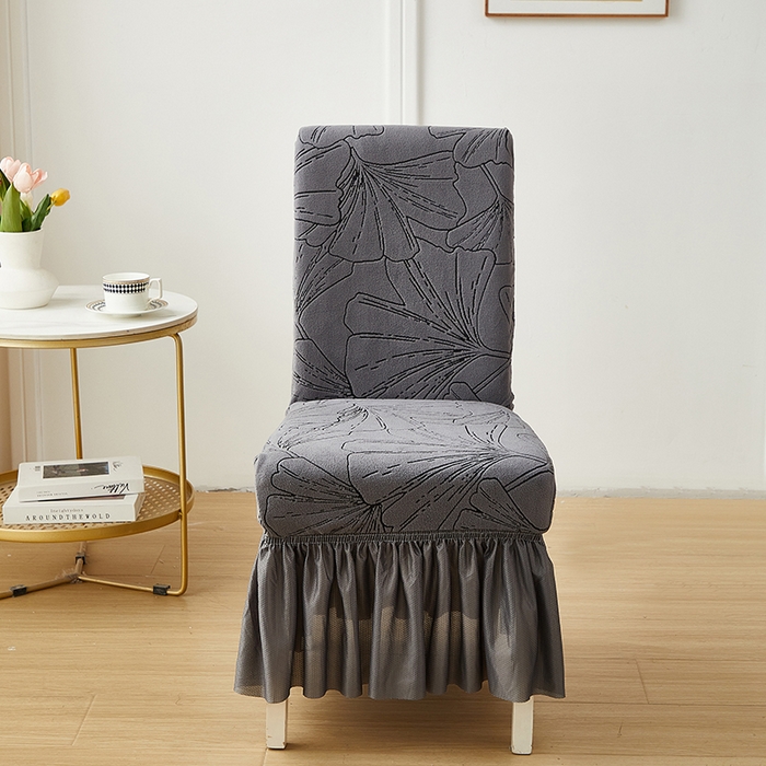 91家纺网 家纺一手货源 找家纺 丝绮鹿 2025新款银杏叶裙摆款椅套 银杏叶-绅士灰