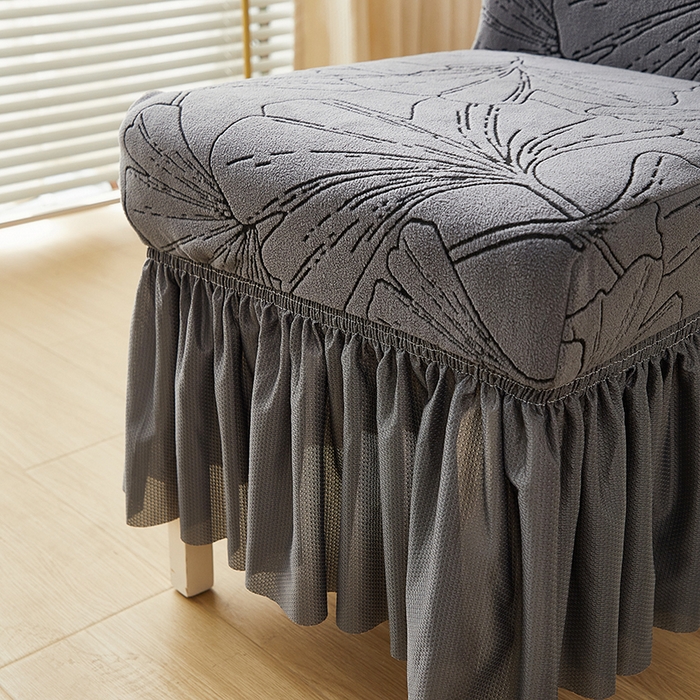 91家纺网 家纺一手货源 找家纺 丝绮鹿 2025新款银杏叶裙摆款椅套 银杏叶-绅士灰