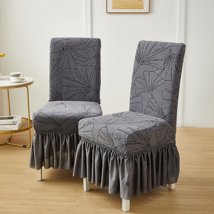 91家纺网 家纺一手货源 找家纺 丝绮鹿 2025新款银杏叶裙摆款椅套 银杏叶-绅士灰