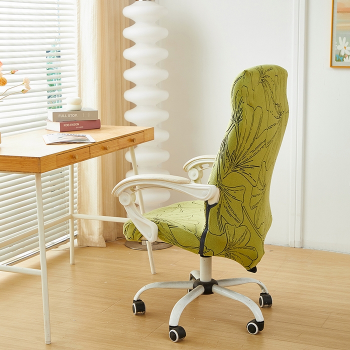 91家纺网 家纺一手货源 找家纺 丝绮鹿 2025新款银杏叶拉链款办公电脑椅套 银杏叶-橄榄绿