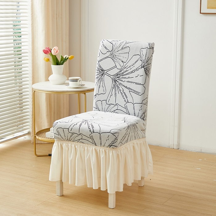 丝绮鹿 2025新款银杏叶裙摆款椅套 银杏叶-象牙白