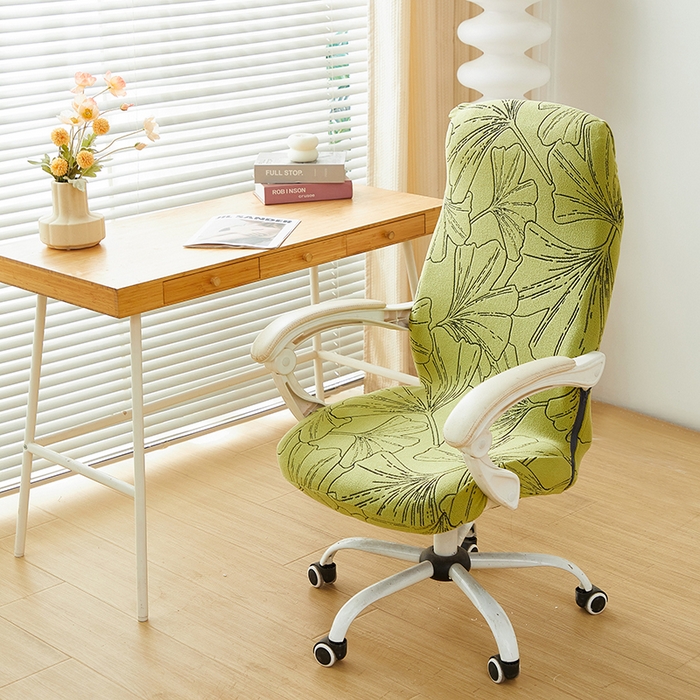 91家纺网 家纺一手货源 找家纺 丝绮鹿 2025新款银杏叶拉链款办公电脑椅套 银杏叶-橄榄绿