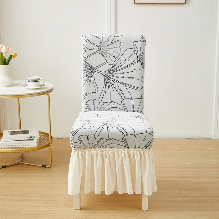 91家纺网 家纺一手货源 找家纺 丝绮鹿 2025新款银杏叶裙摆款椅套 银杏叶-象牙白