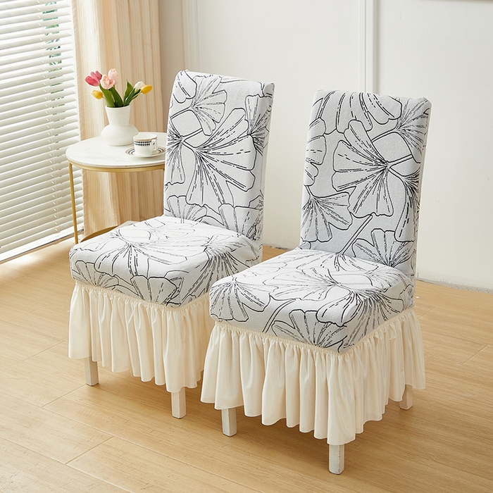 91家纺网 家纺一手货源 找家纺 丝绮鹿 2025新款银杏叶裙摆款椅套 银杏叶-象牙白